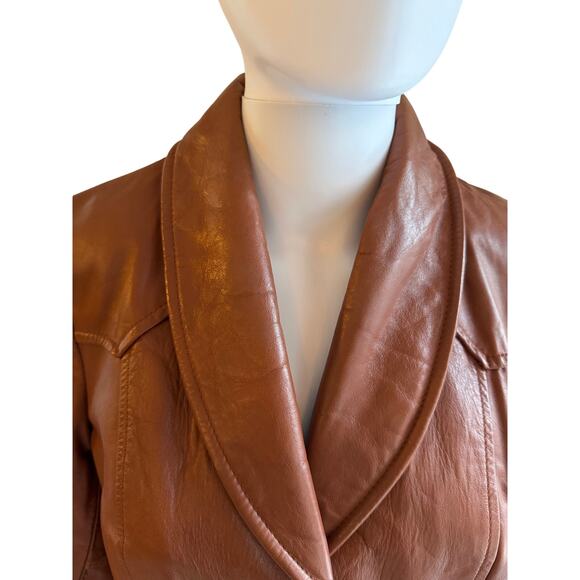 Vintage DeLong Genuine Leather Brown Belted Jacket Women’s Size XS/S - Picture 3 of 8